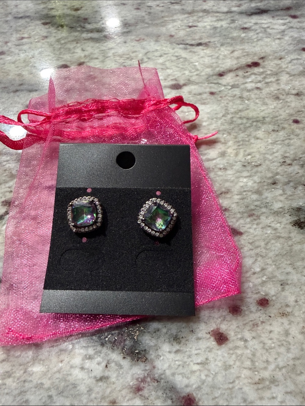 Crystal Halo Stud Earrings - Green Iridescent